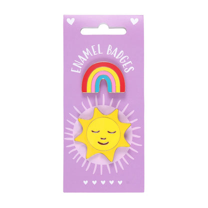 Set of 2 Rainbow and Sun Pin Badges