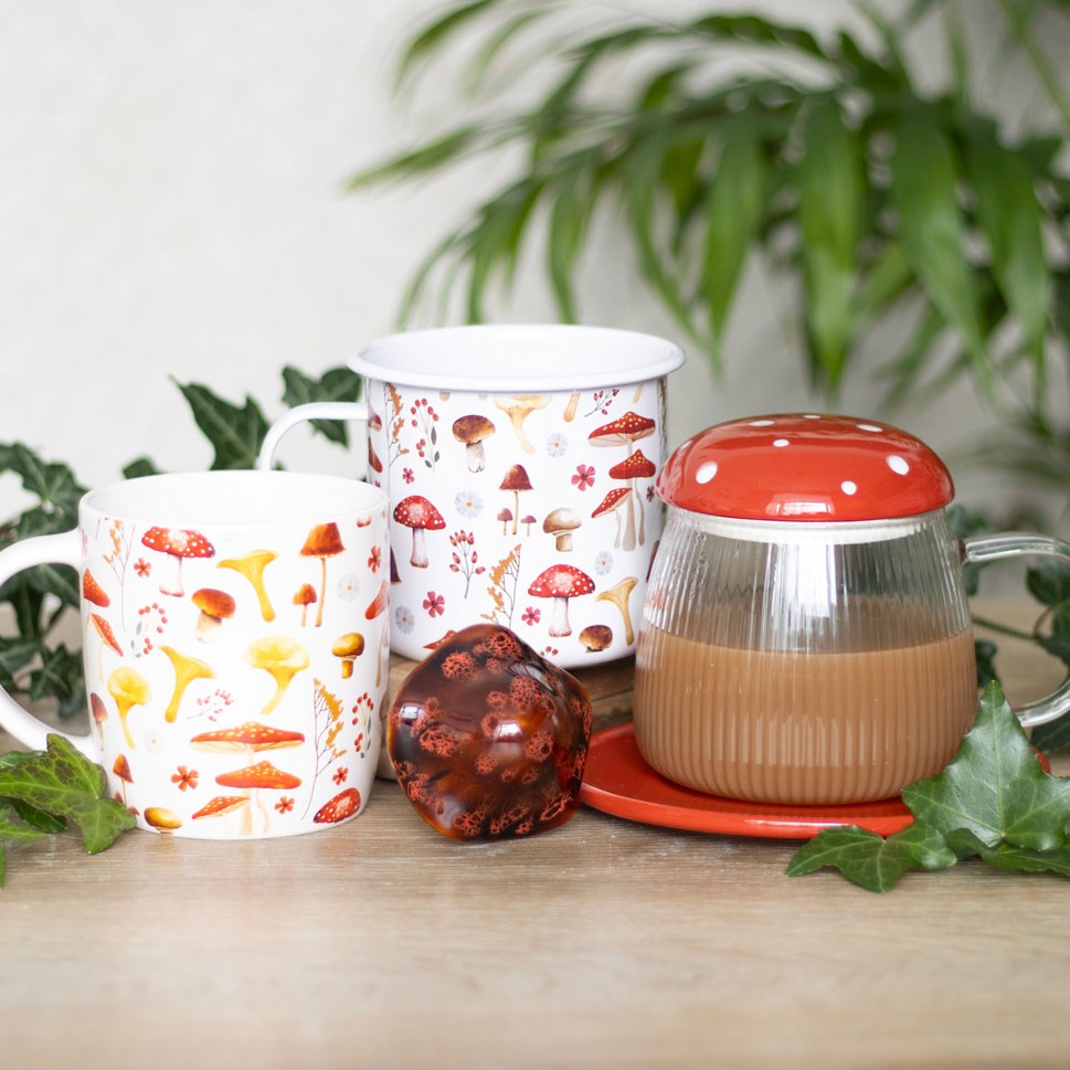 All Over Mushroom Print Enamel Mug