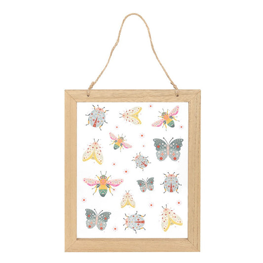 Floral Bug Print Glass Hanging Wall Art