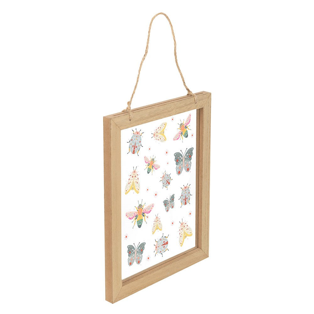 Floral Bug Print Glass Hanging Wall Art