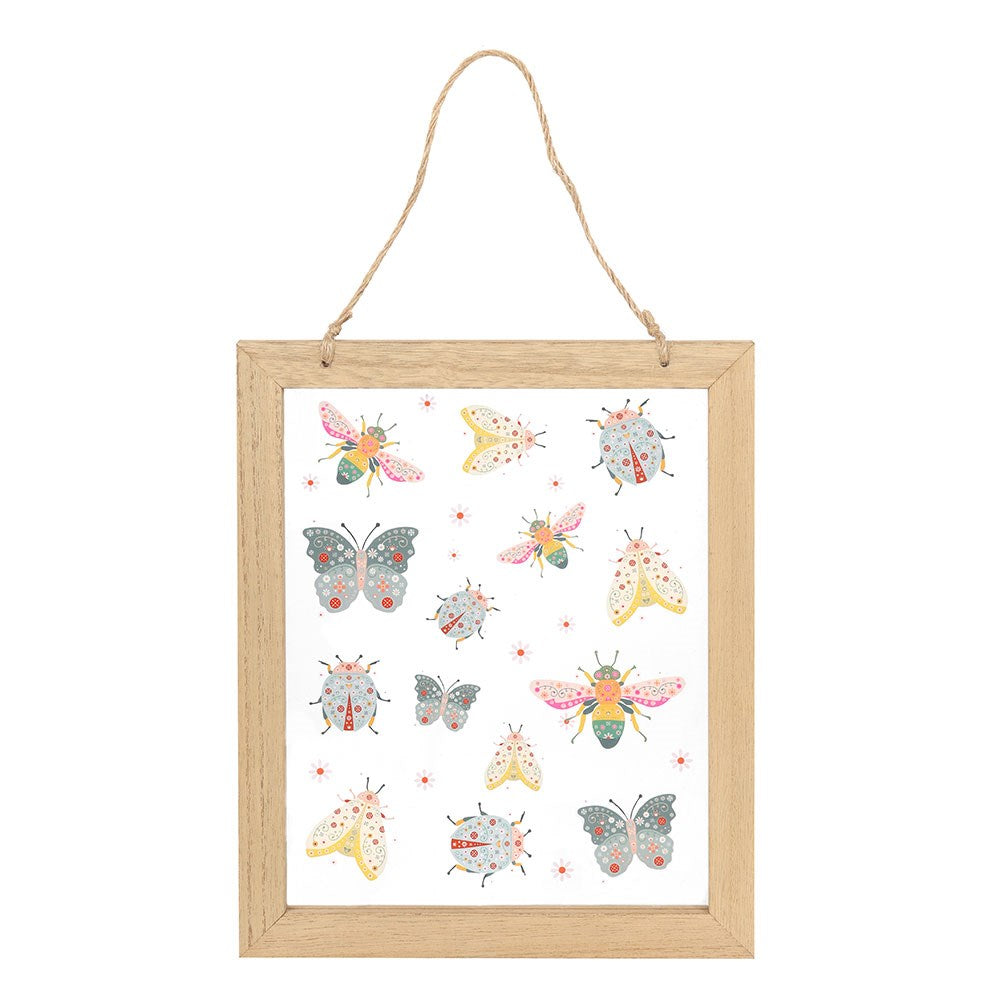 Floral Bug Print Glass Hanging Wall Art