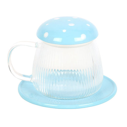 Blue Glass Mushroom Mug and Saucer