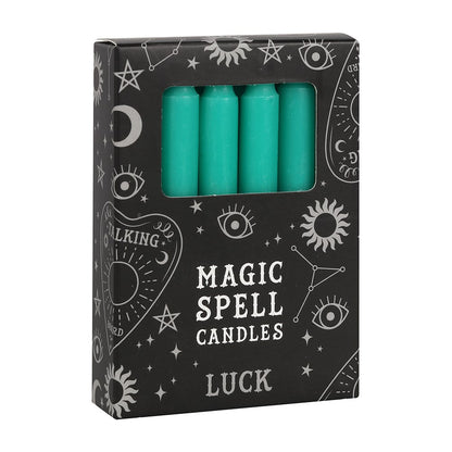 Pack of 12 Small Green Spell Candles - Luck