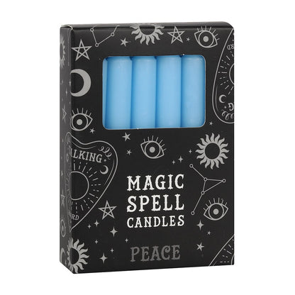 Pack of 12 Small Light Blue Spell Candles - Peace