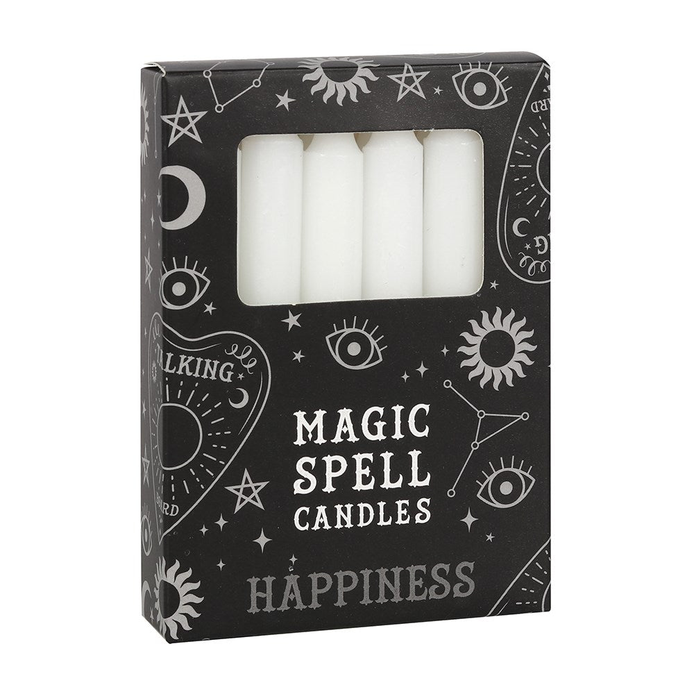 Pack of 12 Small White Spell Candles - Happiness