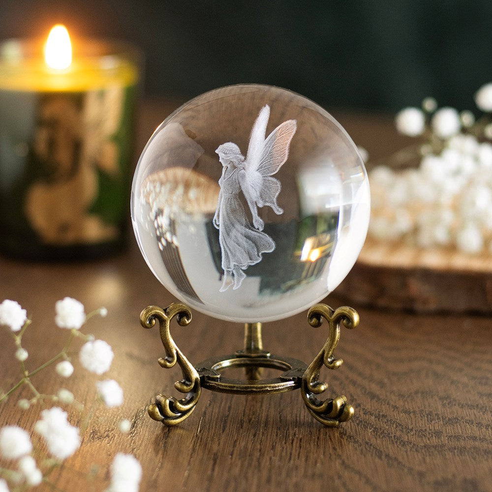 Stardust Fairy Laser Engraved Glass Crystal Ball and Stand