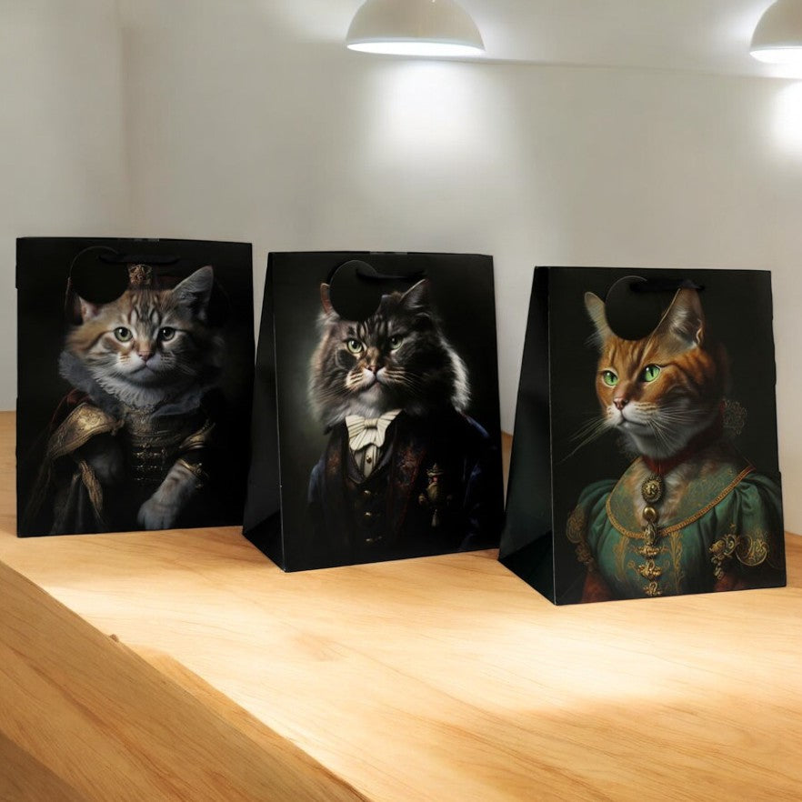 Set of 3 Large Cat Head Portrait Gift Bags