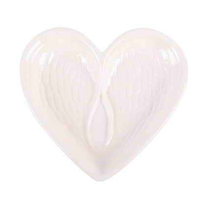 Off White Angel Wing Heart Trinket Dish