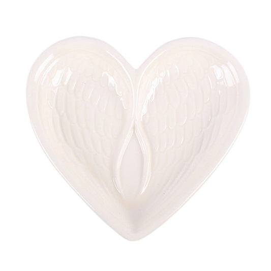 Off White Angel Wing Heart Trinket Dish