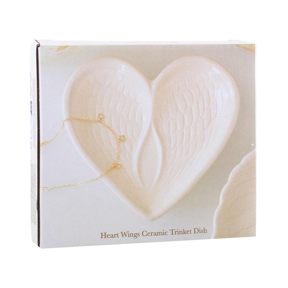 Off White Angel Wing Heart Trinket Dish