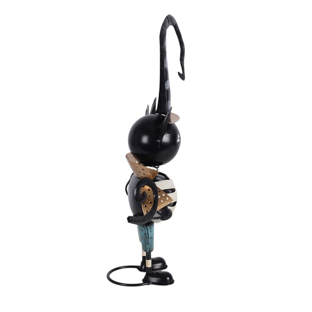 Metal Black Cat Ornament with Witch Hat