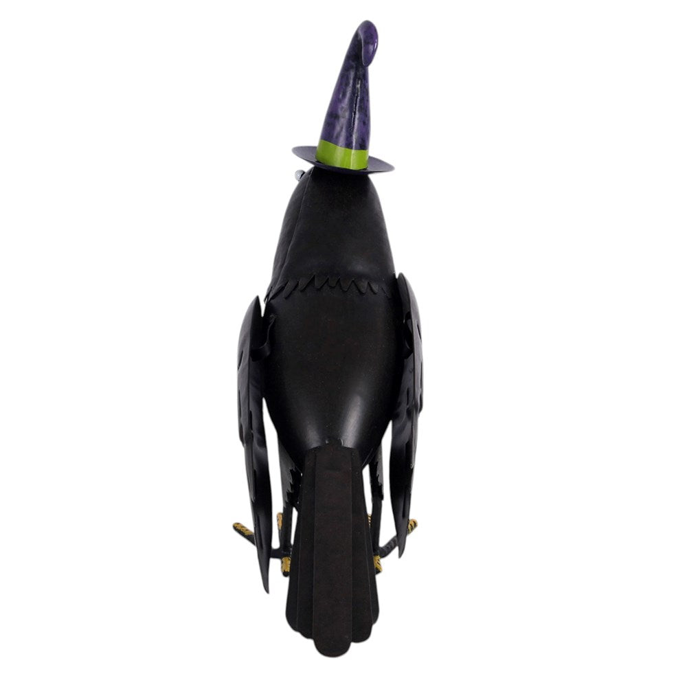 Metal Raven Ornament with Witch Hat