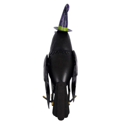 Metal Raven Ornament with Witch Hat