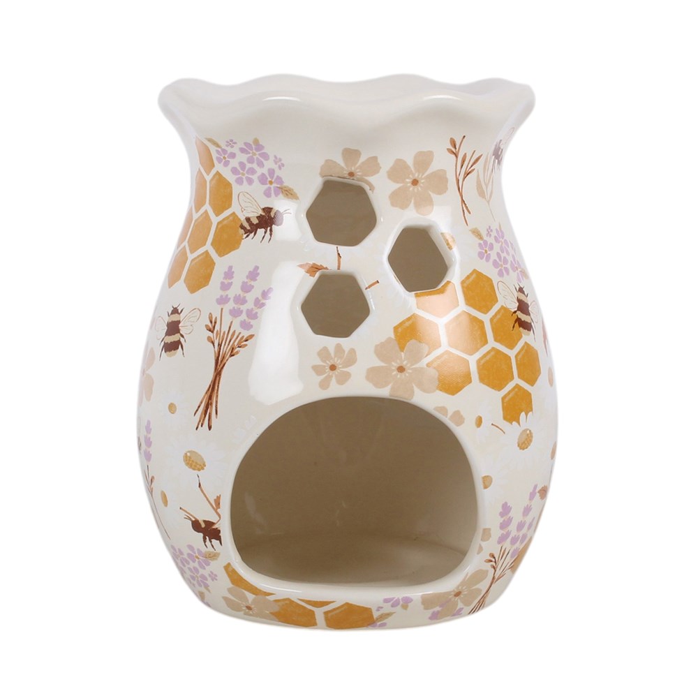 Honey Bee Print Fluted Oil Burner and Wax Warmer