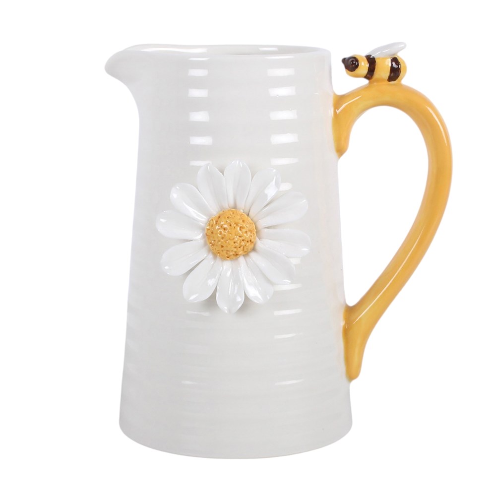 3D Daisy and Honey Bee Ceramic Flower Jug