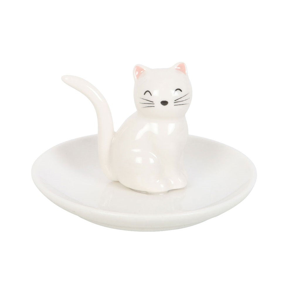 Sitting White Cat Trinket Dish