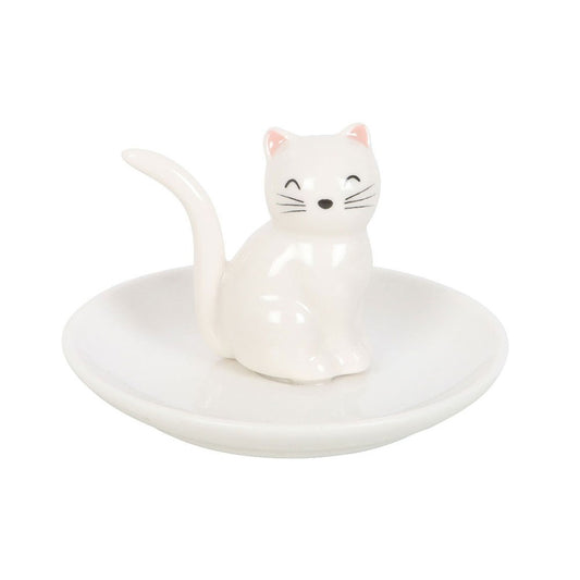 Sitting White Cat Trinket Dish