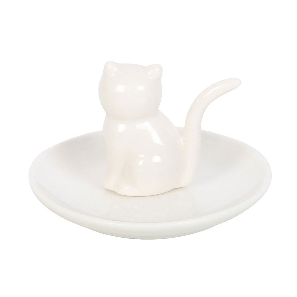Sitting White Cat Trinket Dish