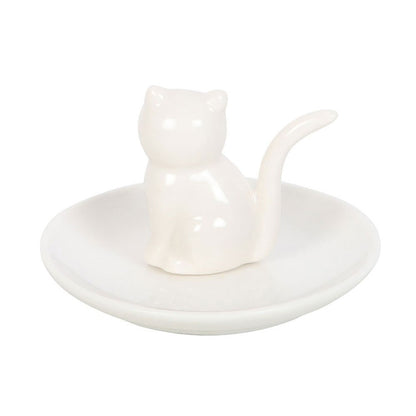 Sitting White Cat Trinket Dish