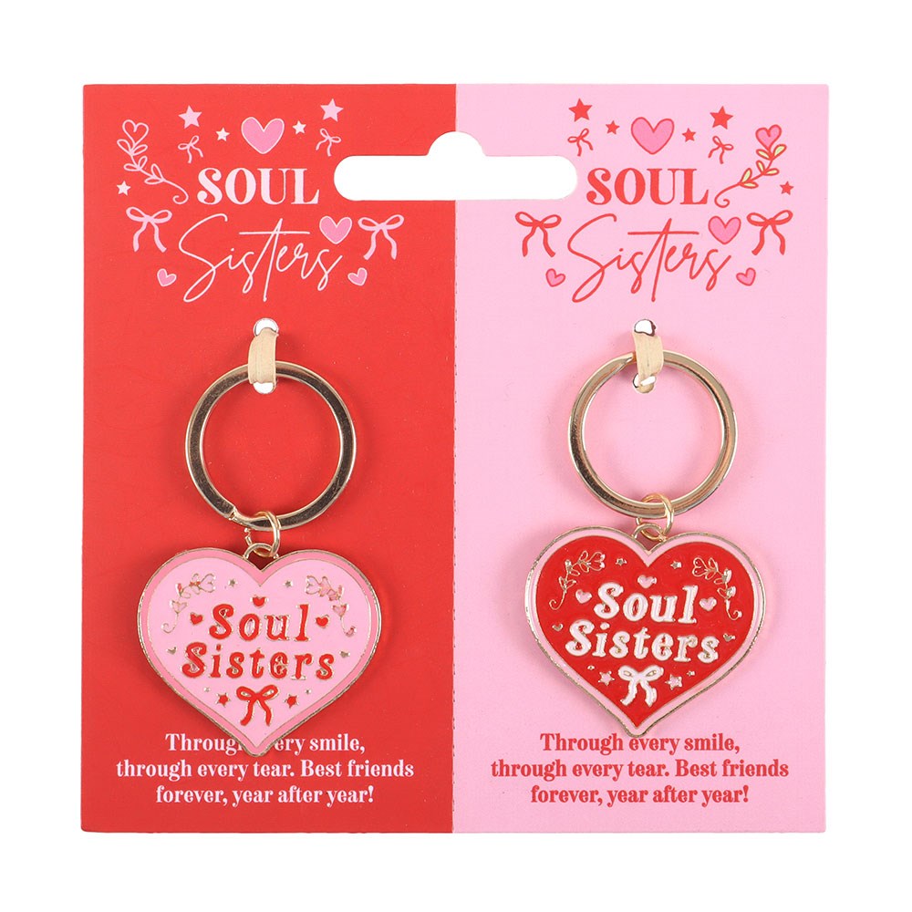 Pair of Soul Sisters Love Heart Keyrings