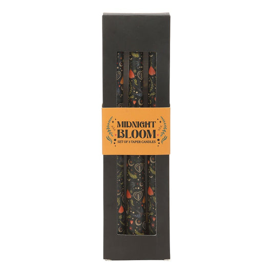 Set of 3 Black Midnight Print Taper Candles