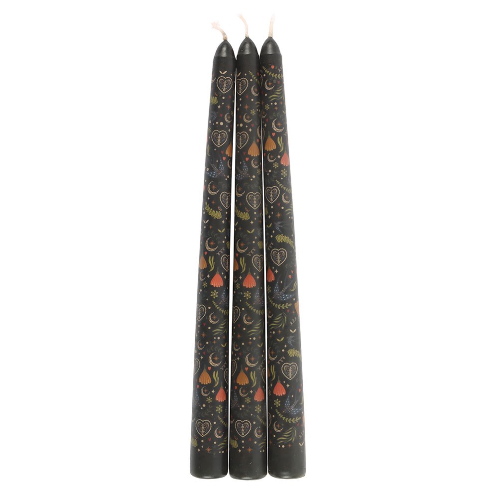 Set of 3 Black Midnight Print Taper Candles