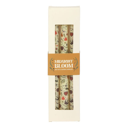 Set of 3 Cream Midnight Bloom Print Taper Candles