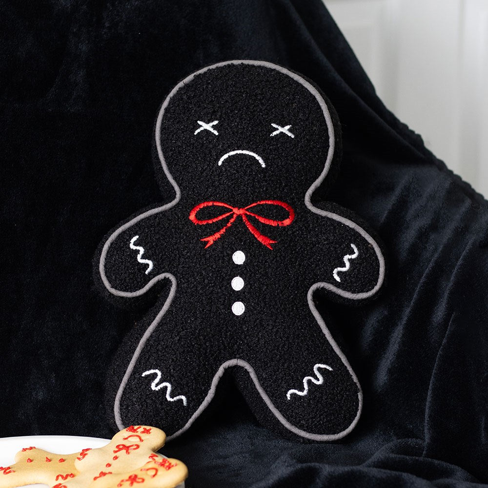 Gingerbread Man Boucle Cushion - Black