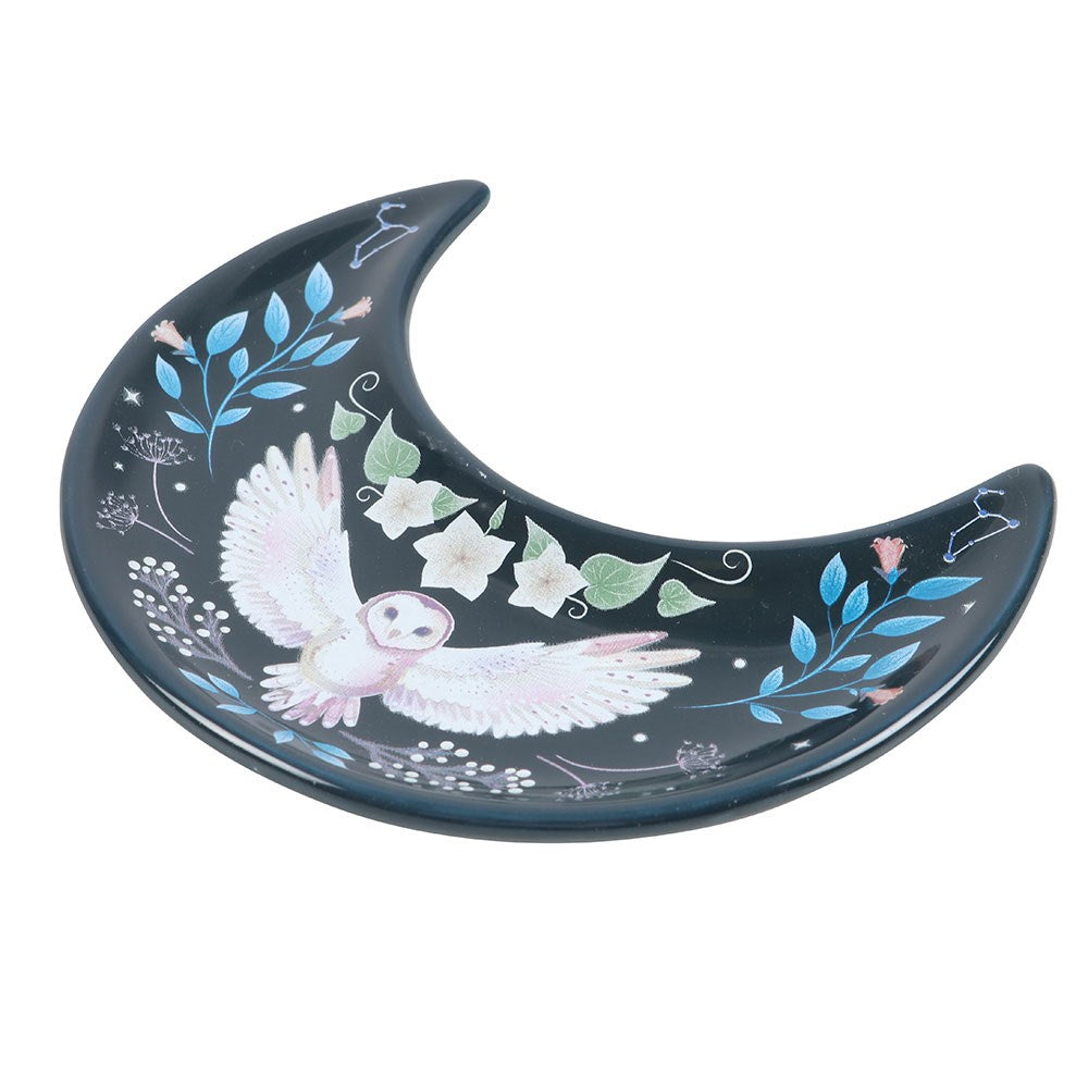 Crescent Moon Night Owl Ceramic Trinket Dish