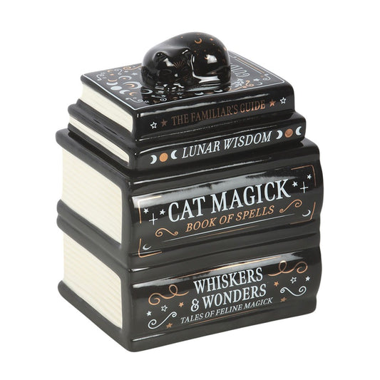 Black Cat Book Stack Oil Burner with Cat