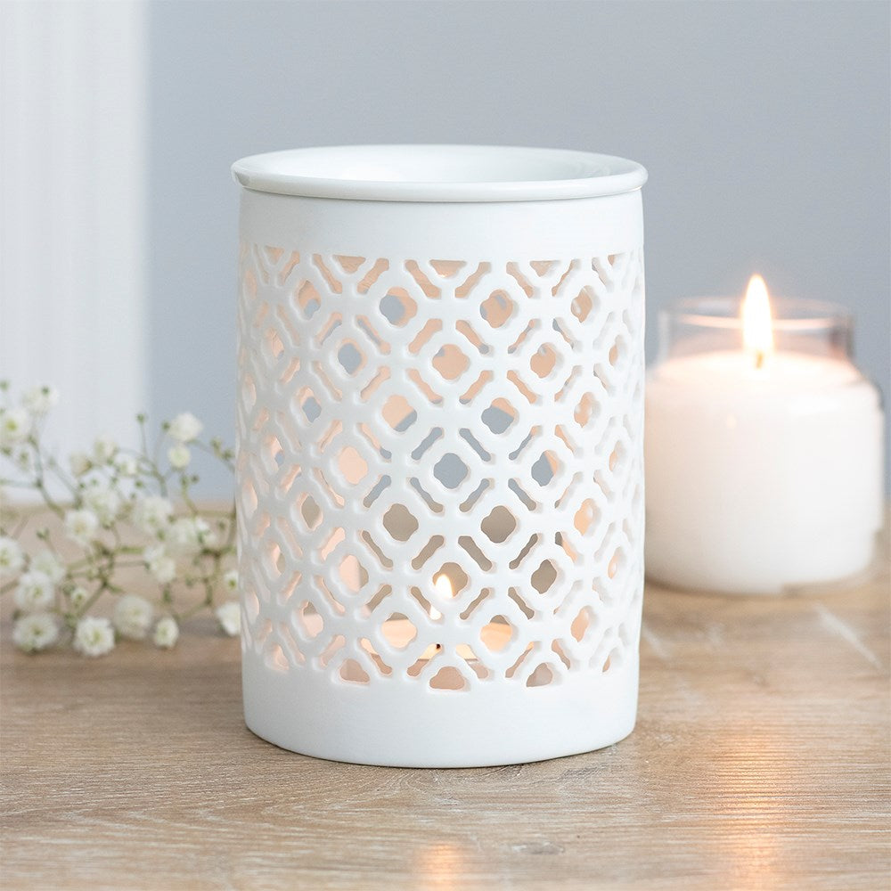 Lattice Cut Oil Burner - White