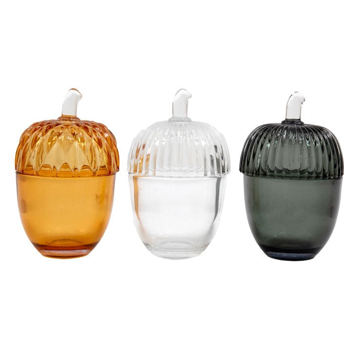 Glass Acorn Storage Pots with Lids