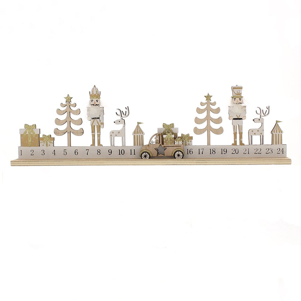 Gold Wooden Advent Calendar with Nutcracker