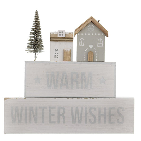 Warm Winter Wishes Stacked Block Sign