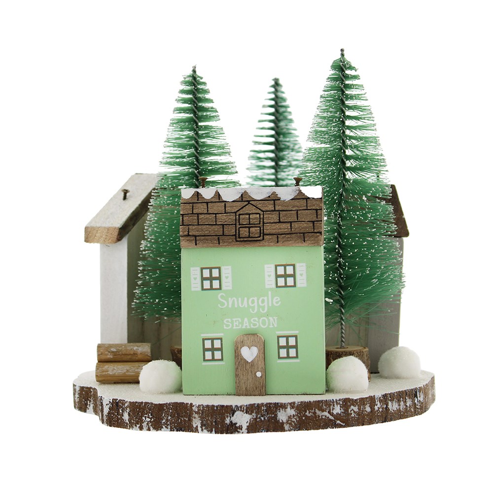 Triple Wooden House Table Top Decoration