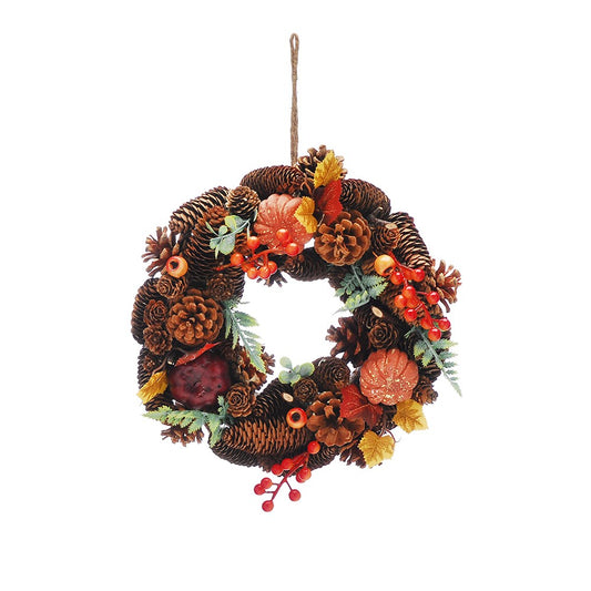 Autumnal Pumpkin Leaf Wreath 30cm