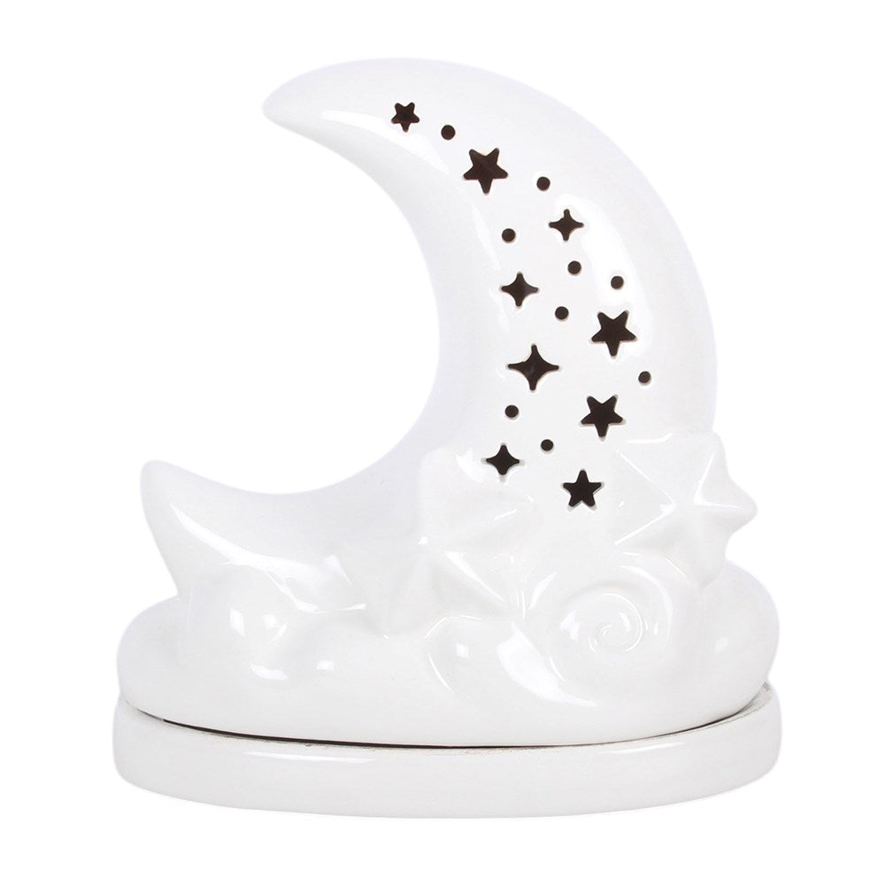 White Pastel Skies Moon Incense Cone Holder