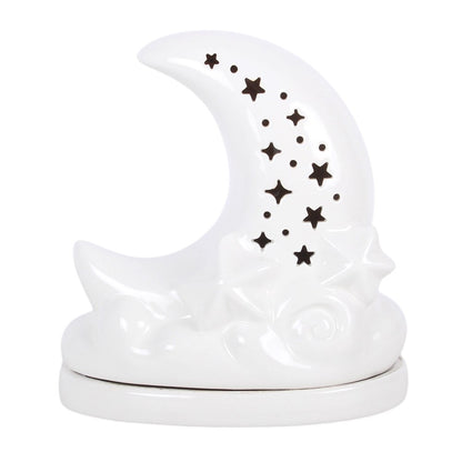 White Pastel Skies Moon Incense Cone Holder
