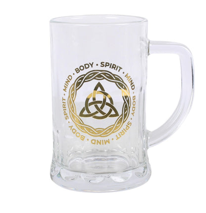 Celtic Triquetra Knot Glass Beer Tankard with Coaster