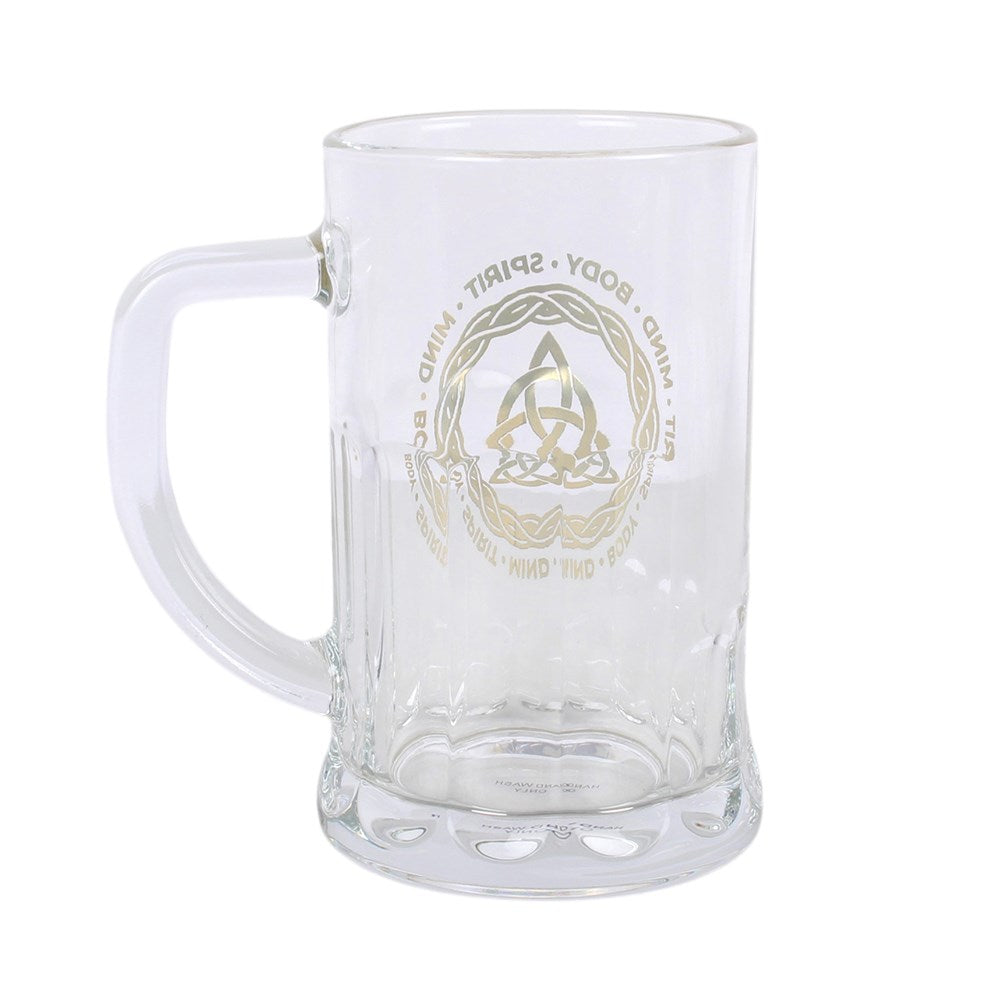 Celtic Triquetra Knot Glass Beer Tankard with Coaster