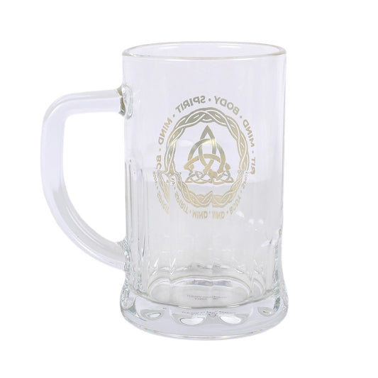 Celtic Triquetra Knot Glass Beer Tankard with Coaster