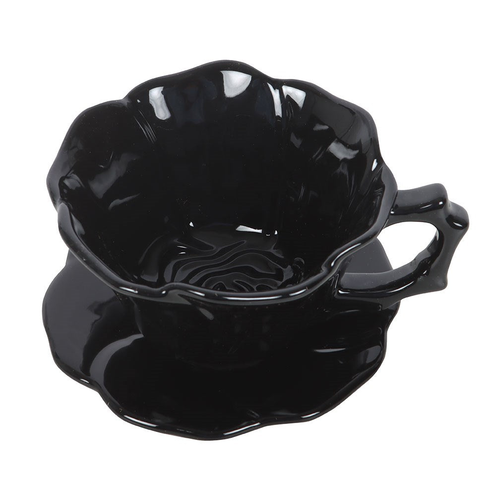 Black Rose Teacup & Saucer
