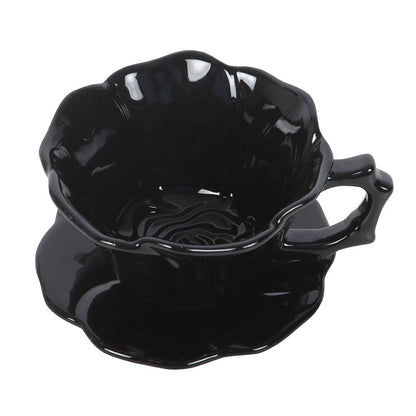Black Rose Teacup & Saucer