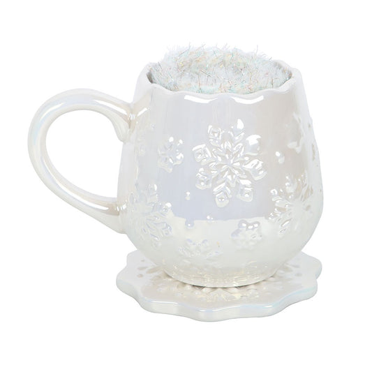 Iridescent Snowflake Mug, Coaster and Socks Set