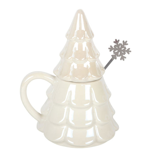 Iridescent Fir Tree Mug and Snowflake Spoon Set