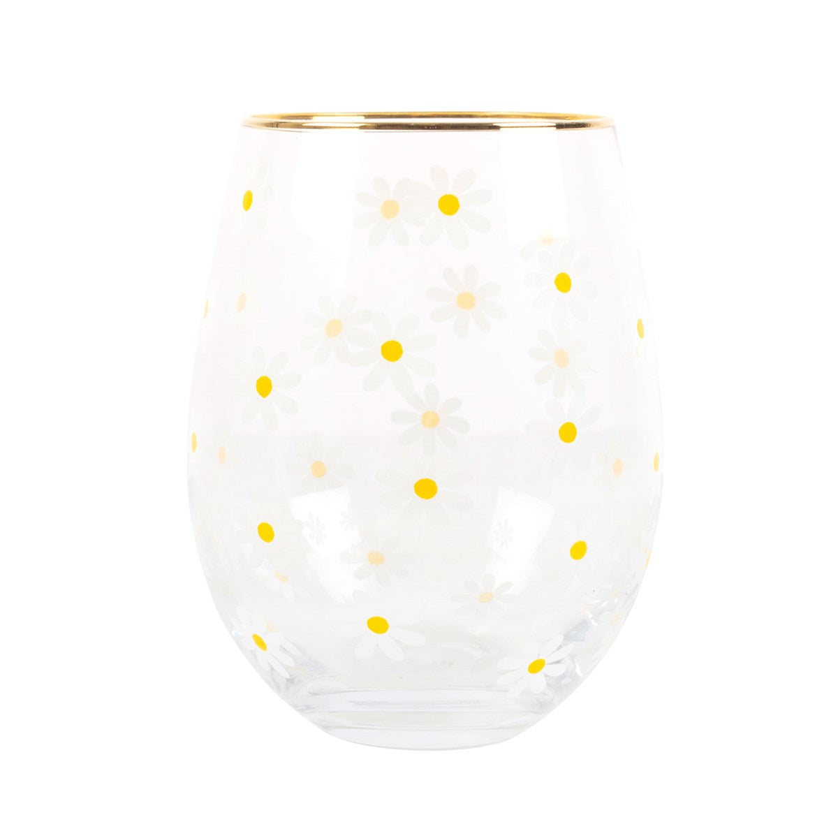 Daisy Print Stemless Wine Glass