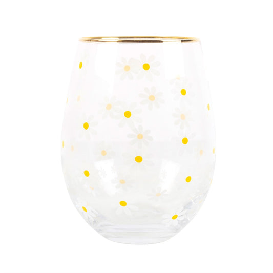 Daisy Print Stemless Wine Glass