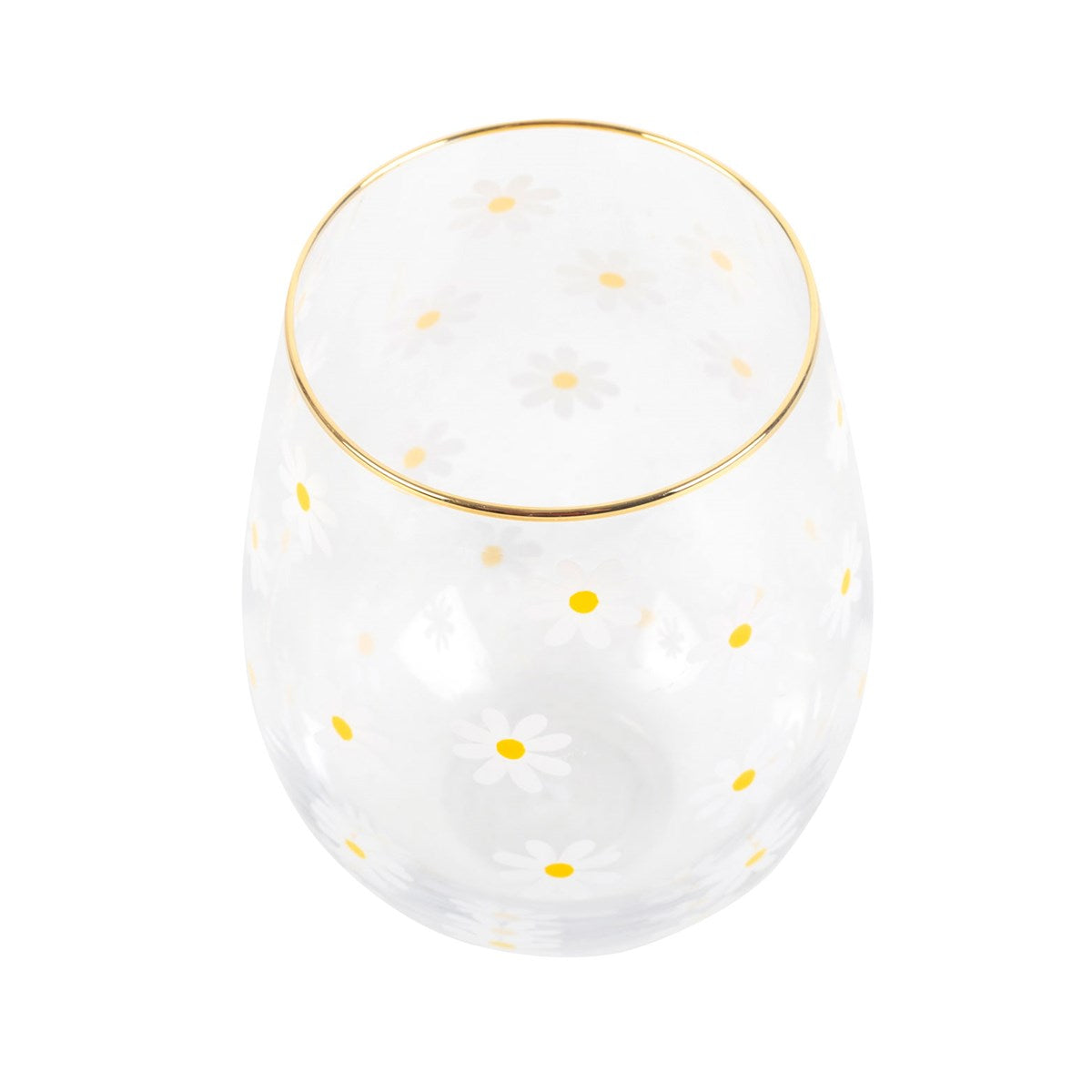 Daisy Print Stemless Wine Glass