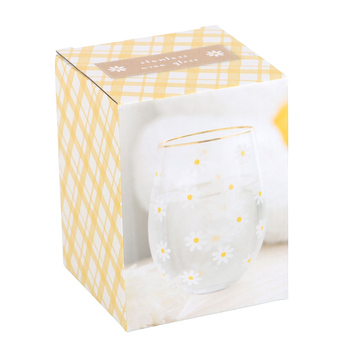 Daisy Print Stemless Wine Glass