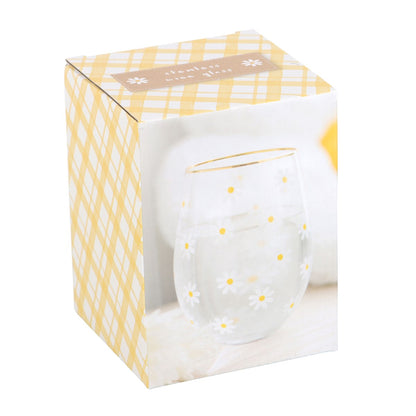 Daisy Print Stemless Wine Glass